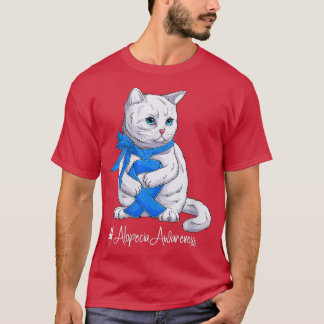 Alopecia Awareness Month Blue Ribbon Cat VN T-Shirt