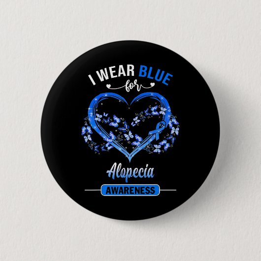 Alopezie Bewusstsein ich trage blaues Schmetterlin Button (Vorderseite)