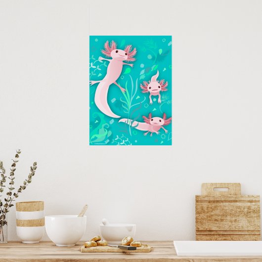 Alotta Pink Axolotls auf Aquamarinem Poster (Küche)