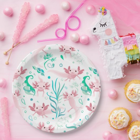 Alotta Pink Axolotls auf Weiß Pappteller (Party)