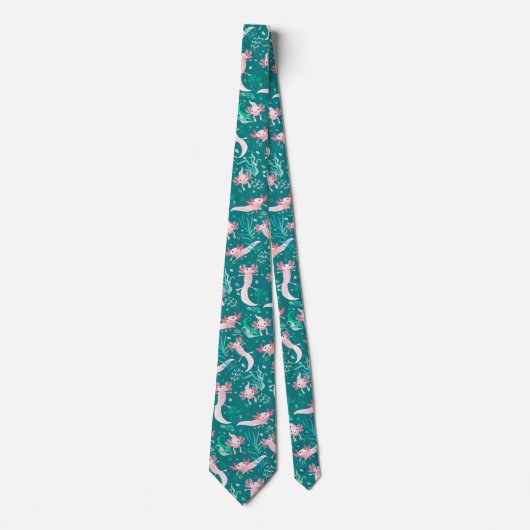 Alotta Pink Axolotls on Teal Necktie Krawatte (Vorderseite)