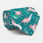 Alotta Pink Axolotls on Teal Necktie Krawatte (Gerollt)