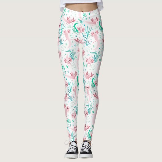 Alotta Pink Axolotls Weiße Leggings (Vorderseite)