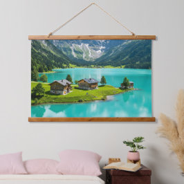 Alp Bergsee Landschaft Wandteppich Mit Holzrahmen