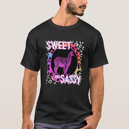 Alpaca 90er Nostalgie Regenbogen Leopard Print Tro T-Shirt (Vorderseite)