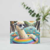 Alpaca auf einem Regenbogenfarbenflock Postkarte (Stehend Vorderseite)