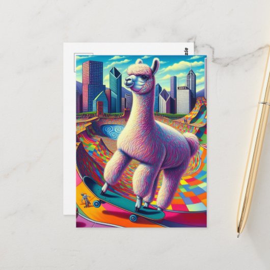 Alpaca auf einem Skateboard Postkarte (Vorderseite/Rückseite Beispiel)
