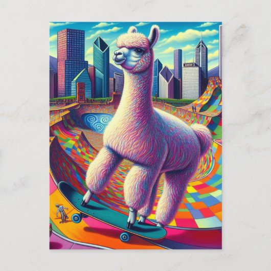 Alpaca auf einem Skateboard Postkarte (Vorderseite)