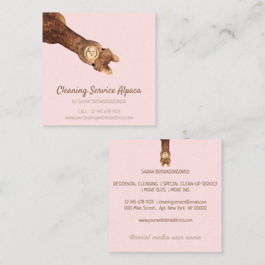 Alpaca-Baby-Rosa Quadratische Visitenkarte (Vorne/Hinten)