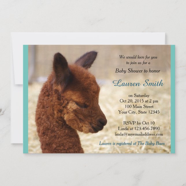Alpaca Baby Shower Einladungen Boy (Vorderseite)