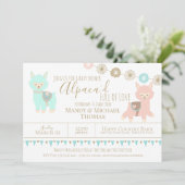 Alpaca Babydusche verpackt mit Liebe Gender Neutra Einladung (Stehend Vorderseite)