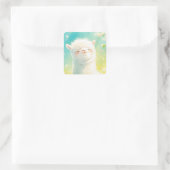 Alpaca Basking in den Blumen Quadratischer Aufkleber (Tasche)