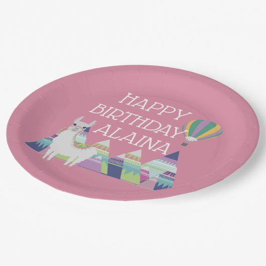 Alpaca Bright Pink Birthday Party Pappteller (Schrägansicht)