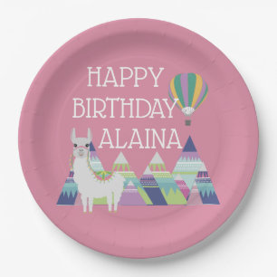 Alpaca Bright Pink Birthday Party Pappteller