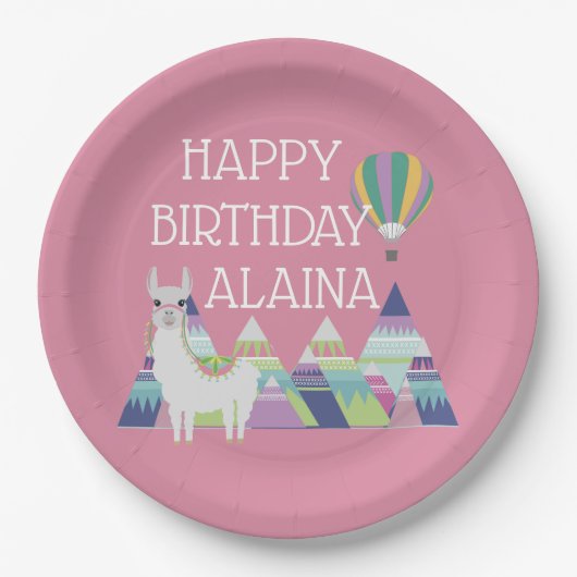 Alpaca Bright Pink Birthday Party Pappteller (Vorderseite)