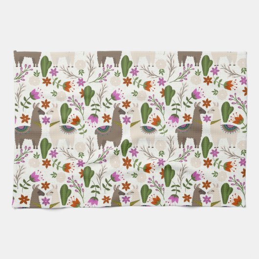 Alpaca Cactus floral Pattern Animal Lover Geschirrtuch (Horizontal)