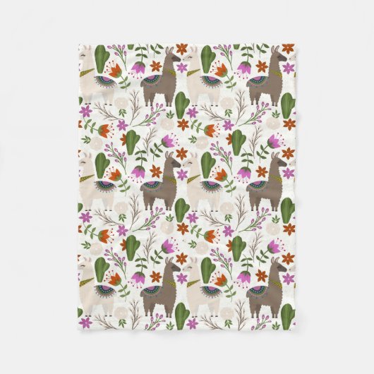 Alpaca Cactus Floral Pattern Fleecedecke (Vorderseite)