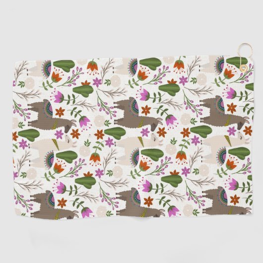 Alpaca Cactus Floral Pattern Golfhandtuch (Horizontal)