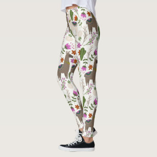 Alpaca Cactus Floral Pattern Leggings