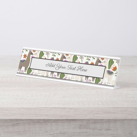 Alpaca Cactus Floral Pattern Schreibtischnamensplakette (Vorderseite )