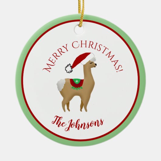 Alpaca Christmas Round Ceramic Ornament (Vorne)