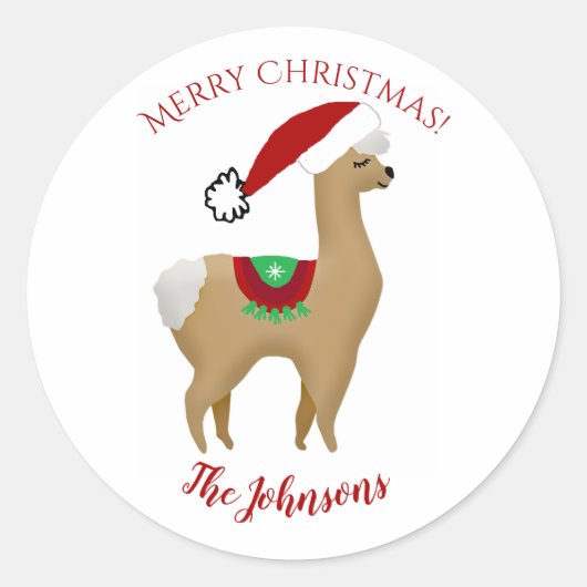 Alpaca Christmas Round Sticker Umschlag Aufkleber (Vorderseite)