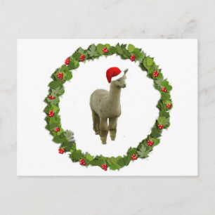 Alpaca Christmas Wreath Feiertagspostkarte
