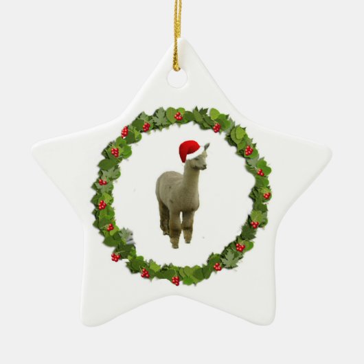 Alpaca Christmas Wreath Keramikornament (Vorne)