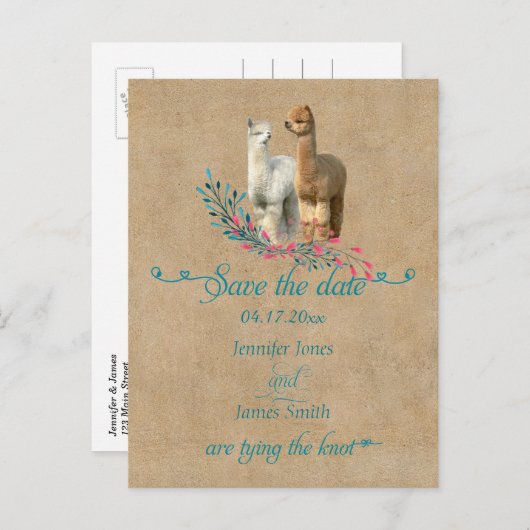 Alpaca Country Save the Date Postkarten (Vorne/Hinten)