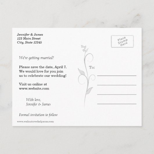 Alpaca Country Save the Date Postkarten (Rückseite)