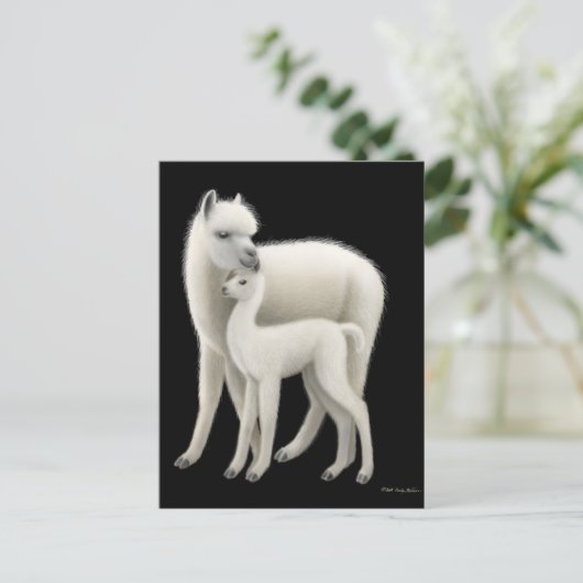 Alpaca & Cria Postkarte (Stehend Vorderseite)