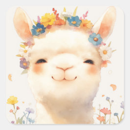 Alpaca Eine Wiese der Freude Quadratischer Aufkleber