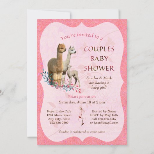 Alpaca Familienpaare Kinderdusche Einladung Mädche (Vorderseite)