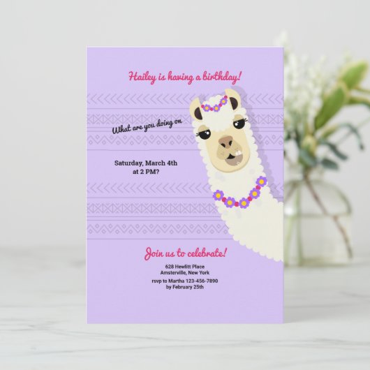 Alpaca Geburtstagsparty Einladung (Stehend Vorderseite)