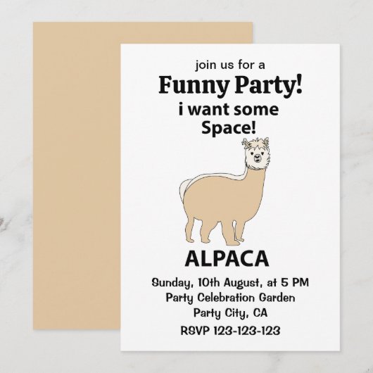 Alpaca Ich Wollte etwas Raum Funny Alpaca Einladung (Vorne/Hinten)