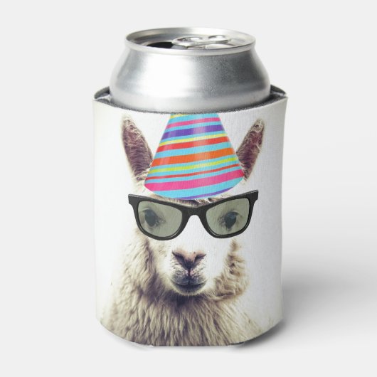 Alpaca in Brille und Party Hat Dosenkühler (Kanne Vorderseite)