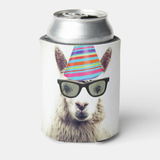 Alpaca in Brille und Party Hat Dosenkühler (Kanne Rückseite)