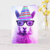 Alpaca in Brille und Party Hat, Geburtstag Karte (Gelbe Blume)