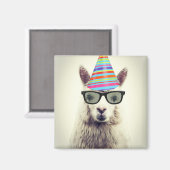 Alpaca in Brille und Party Hat Magnet (Vorderseite/Rückseite)