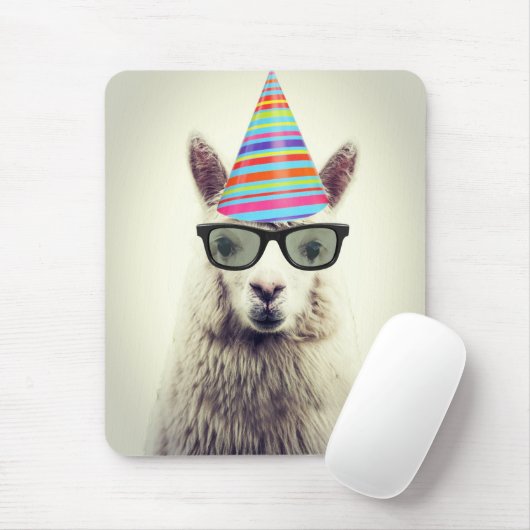 Alpaca in Brille und Party Hat Mousepad (Mit Mouse)