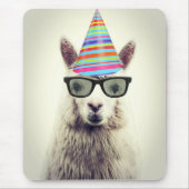 Alpaca in Brille und Party Hat Mousepad (Vorne)