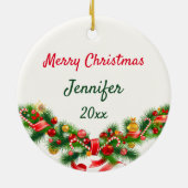 Alpaca lächelt ADD NAME & YEAR Weihnachtsbaum Keramik Ornament (Hinten)