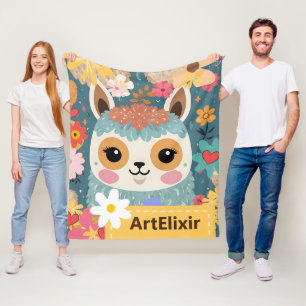 Alpaca Lama Niedliches Blumenmuster Fleecedecke