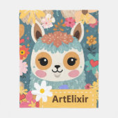 Alpaca Lama Niedliches Blumenmuster Fleecedecke (Vorderseite)