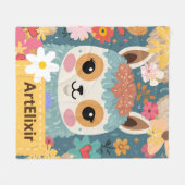 Alpaca Lama Niedliches Blumenmuster Fleecedecke (Vorderseite (Horizontal))