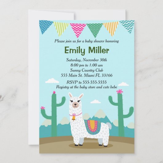 Alpaca Llama Babydusche Einladung (Vorderseite)