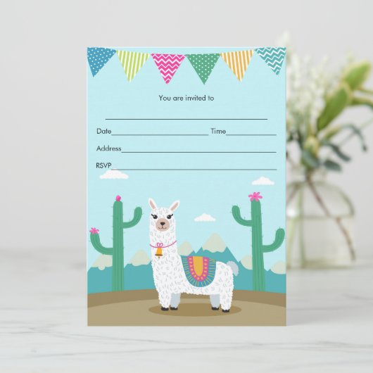 Alpaca llama Einladung Füllung im Kindergeburtstag (Stehend Vorderseite)