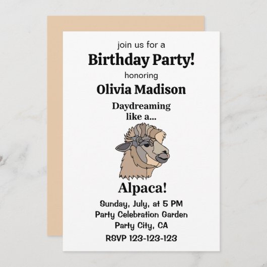 Alpaca Llama Funny Birthday Party Einladung (Vorne/Hinten)