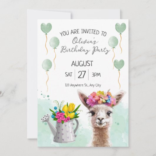 Alpaca llama Kid Birthday | Einladung der Babydusc (Vorderseite)