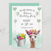 Alpaca llama Kid Birthday | Einladung der Babydusc (Vorne/Hinten)